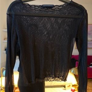 Brandy Melville Black Sheer Long Sleeve Crop Top with Lettuce Hem